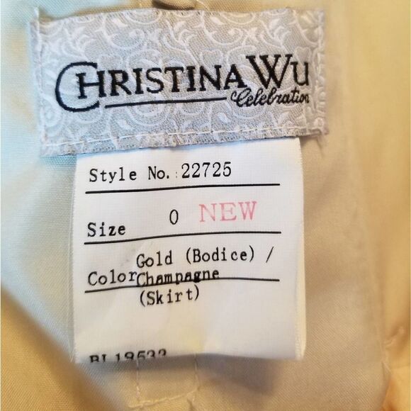 Christina Wu Prom Gown Gold Sequin Sweetheart Bodice Champagne Maxi Dress - Picture 7 of 8